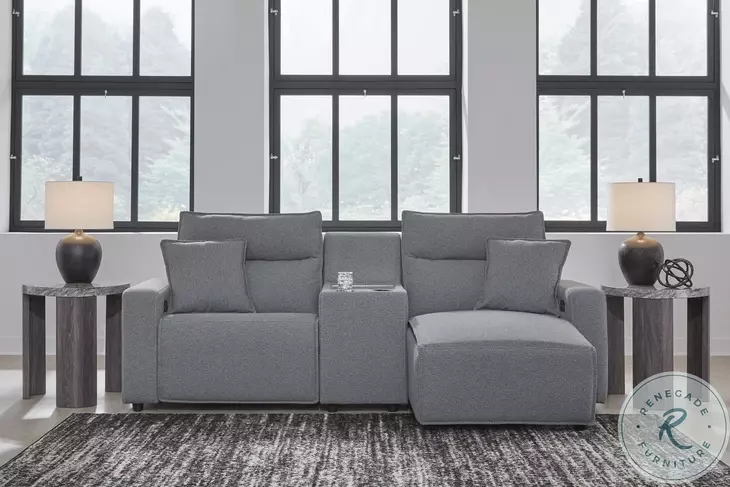 Modmax Salt And Pepper Performance Fabric 3 Piece Power Reclining Sectional with RAF Chaise And Console