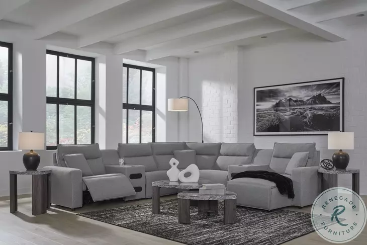 Modmax Salt And Pepper Performance Fabric 7 Piece Power Reclining Sectional with RAF Chaise