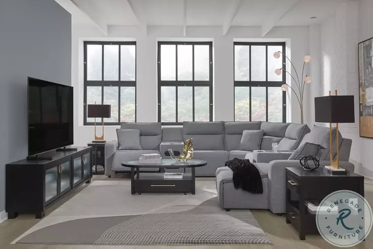 Modmax Salt And Pepper Performance Fabric 7 Piece Power Reclining Sectional with RAF Chaise