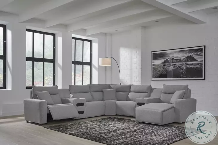 Modmax Salt And Pepper Performance Fabric 7 Piece Power Reclining Sectional with RAF Chaise