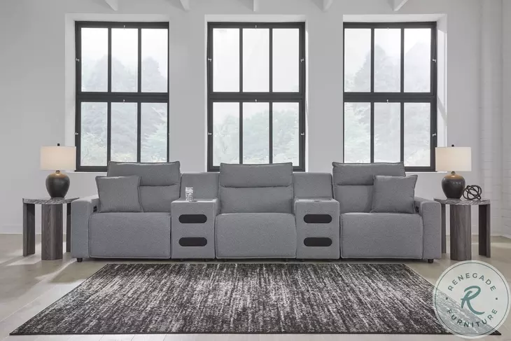 Modmax Salt And Pepper Performance Fabric 5 Piece Reclining Sectional with Audio Consoles