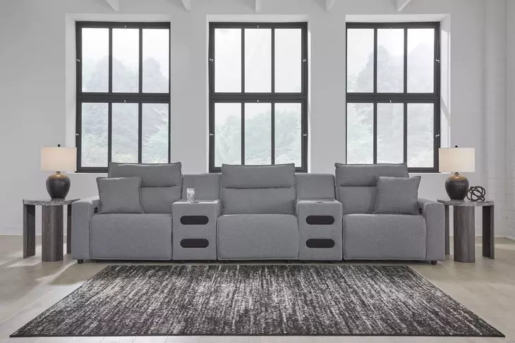 Modmax Salt And Pepper Performance Fabric 5 Piece Reclining Sectional with Audio Consoles