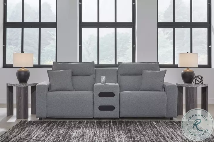 Modmax Salt And Pepper Performance Fabric 3 Piece Power Reclining Sofa Sectional with Audio Console