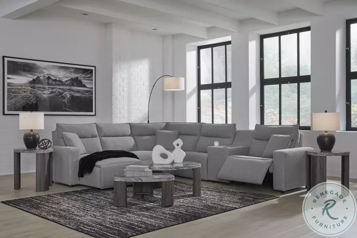 Modmax Salt And Pepper Performance Fabric 6 Piece Power Reclining Sectional with LAF Chaise