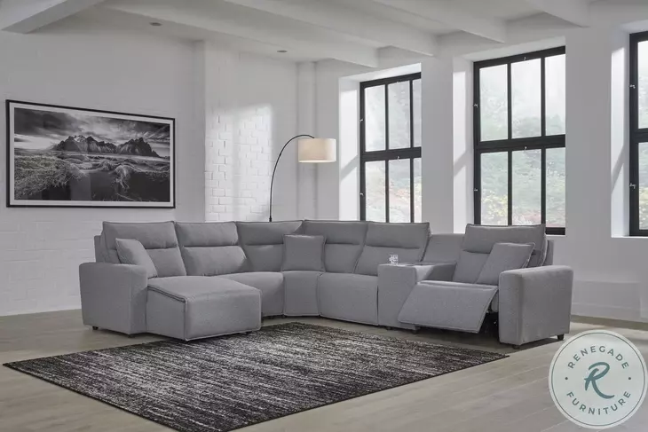 Modmax Salt And Pepper Performance Fabric 6 Piece Power Reclining Sectional with LAF Chaise