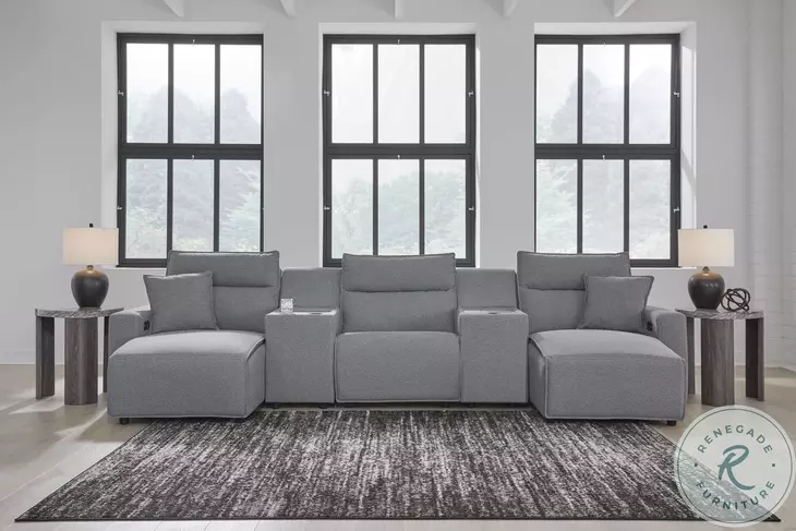 Modmax Salt And Pepper Performance Fabric 5 Piece Power Reclining Sectional with RAF Chaise