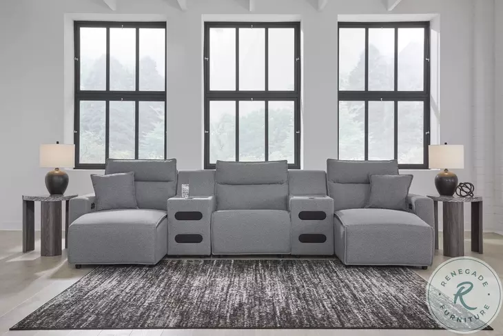Modmax Salt And Pepper Performance Fabric 5 Piece Power Reclining Sectional with LAF Chaise