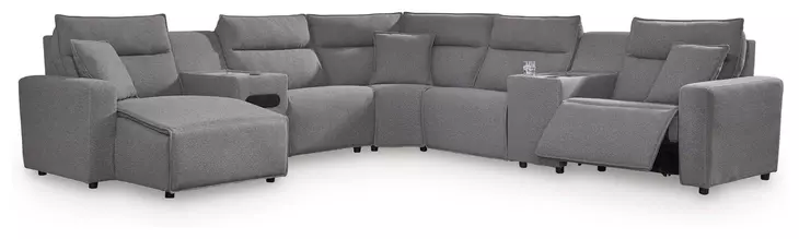 Modmax II Salt and Pepper Performance Fabric 7 Piece Modular Power Reclining LAF Chaise Sectional with USB Charging
