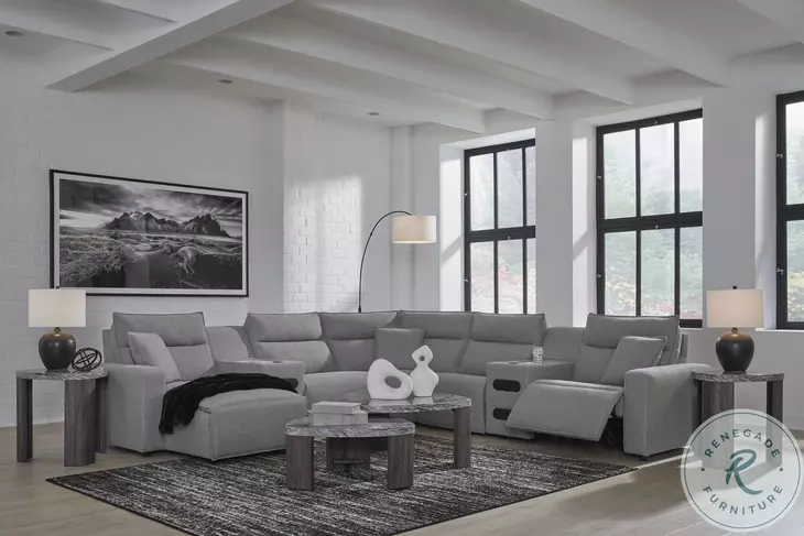 Modmax Salt And Pepper Performance Fabric 7 Piece Power Reclining Sectional with LAF Chaise