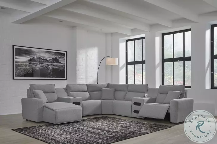 Modmax Salt And Pepper Performance Fabric 7 Piece Power Reclining Sectional with LAF Chaise