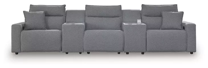 Modmax Salt And Pepper Performance Fabric 5 Piece Power Reclining Sectional with Storage Console