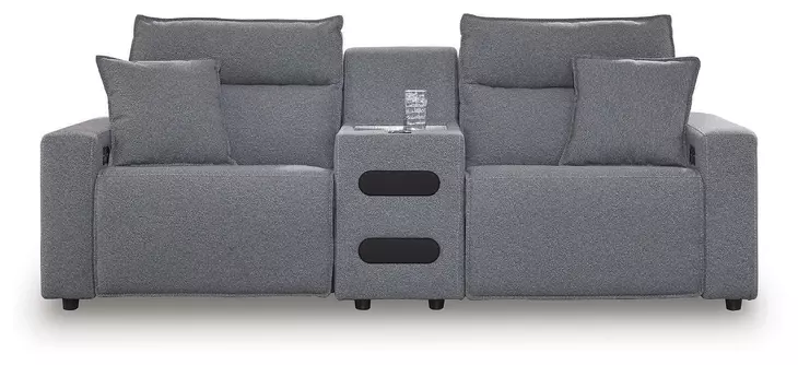 Modmax Salt And Pepper Performance Fabric 3 Piece Power Reclining Sofa Sectional with Audio Console