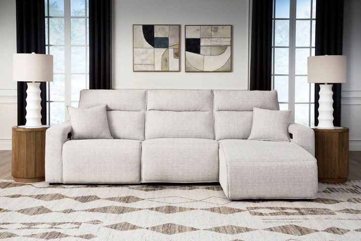 Modmax II Stone Performance Fabric 3 Piece Modular Power Reclining Sectional Sofa Chaise with USB Charging