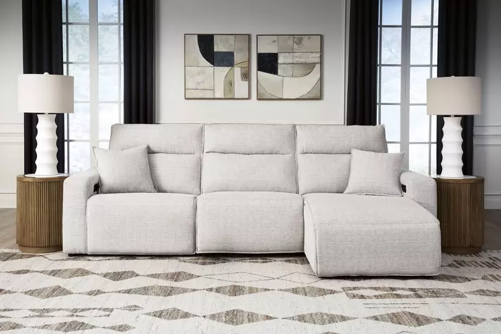 Modmax II Stone Performance Fabric 3 Piece Modular Power Reclining Sectional Sofa Chaise with USB Charging