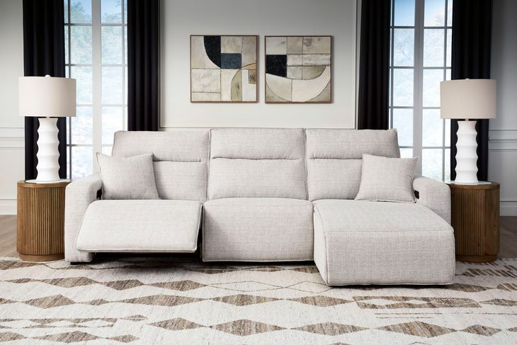 Modmax II Stone Performance Fabric 3 Piece Modular Power Reclining Sectional Sofa Chaise with USB Charging