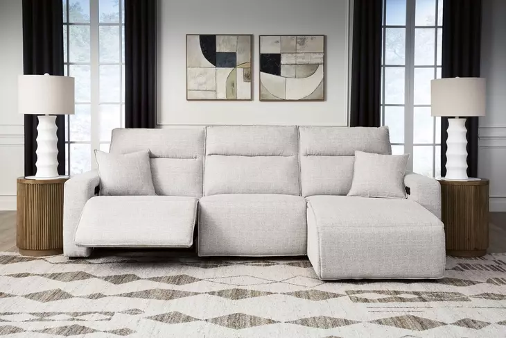 Modmax II Stone Performance Fabric 3 Piece Modular Power Reclining Sectional Sofa Chaise with USB Charging