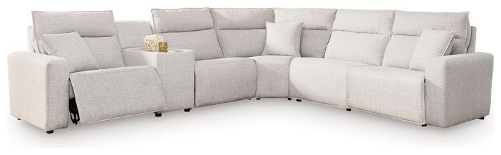 Modmax II Stone Performance Fabric 6 Piece Modular Power Reclining Sectional with Console and USB Charging