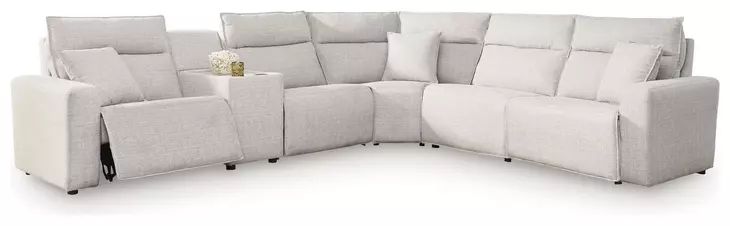 Modmax II Stone Performance Fabric 6 Piece Modular Power Reclining Sectional with Console and USB Charging