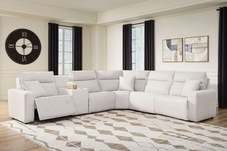 Modmax II Stone Performance Fabric 6 Piece Modular Power Reclining Sectional with Console and USB Charging