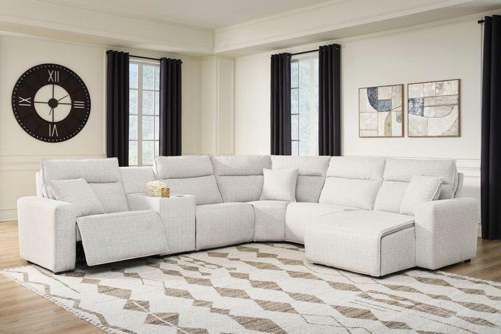 Modmax II Stone Performance Fabric 6 Piece Modular Power Reclining Sectional with USB Charging and Console