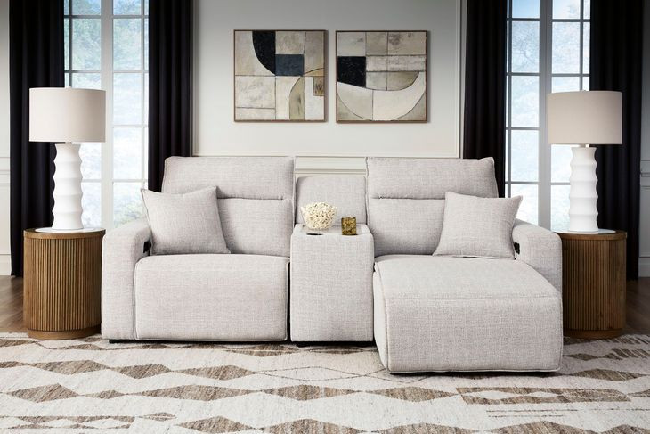 Modmax II Stone Performance Fabric 3 Piece Modular Power Reclining Sectional with Chaise and USB Charging