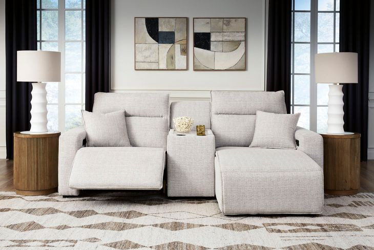 Modmax II Stone Performance Fabric 3 Piece Modular Power Reclining Sectional with Chaise and USB Charging