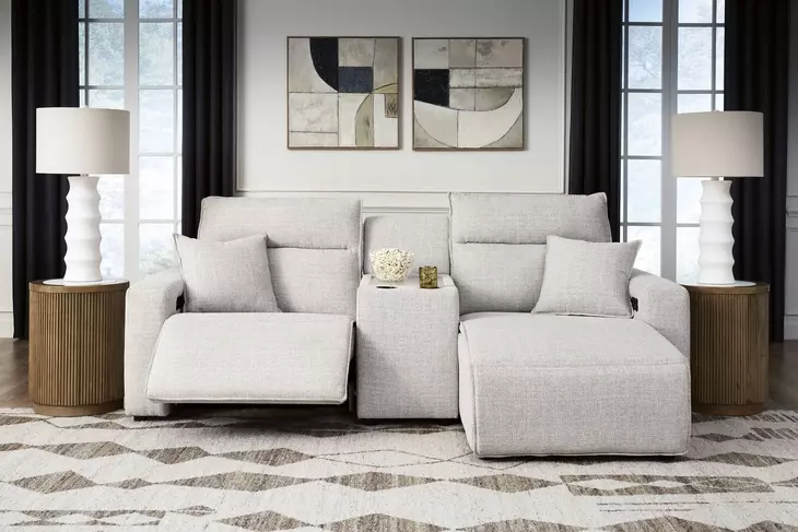 Modmax II Stone Performance Fabric 3 Piece Modular Power Reclining Sectional with Chaise and USB Charging