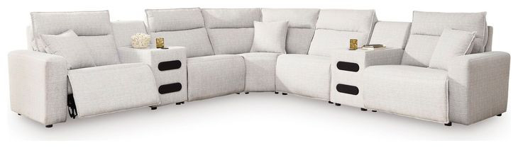 Modmax II Stone Performance Fabric 7 Piece Modular Power Reclining Sectional with USB Charging and Audio Consoles