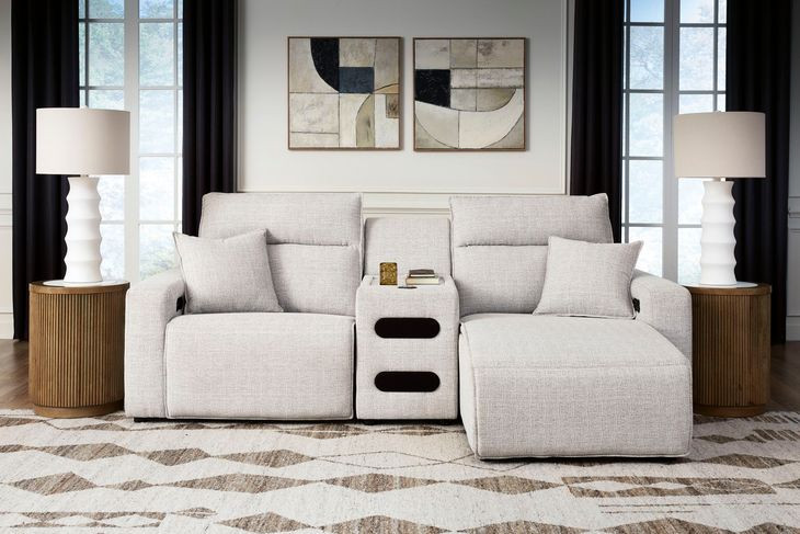 Modmax II Stone Performance Fabric 3 Piece Modular Power Reclining Sectional with USB Charging and Audio Console