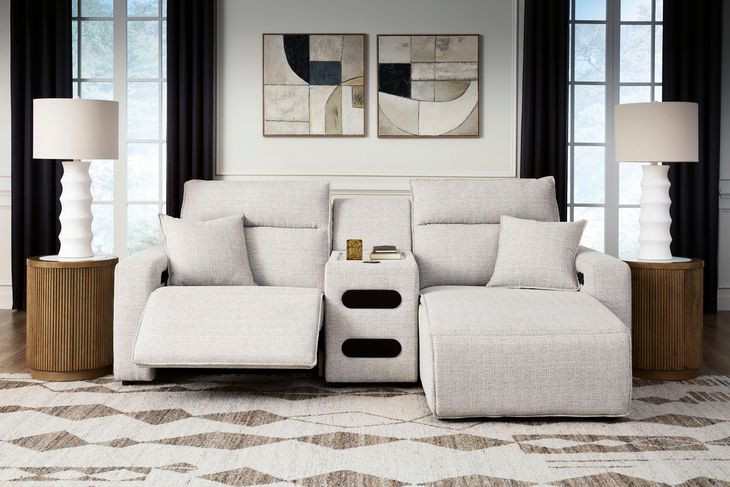 Modmax II Stone Performance Fabric 3 Piece Modular Power Reclining Sectional with USB Charging and Audio Console