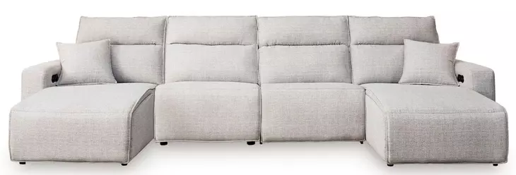 Modmax II Stone Performance Fabric 4 Piece Modular Power Reclining Sectional with Double Chaise and USB Charging