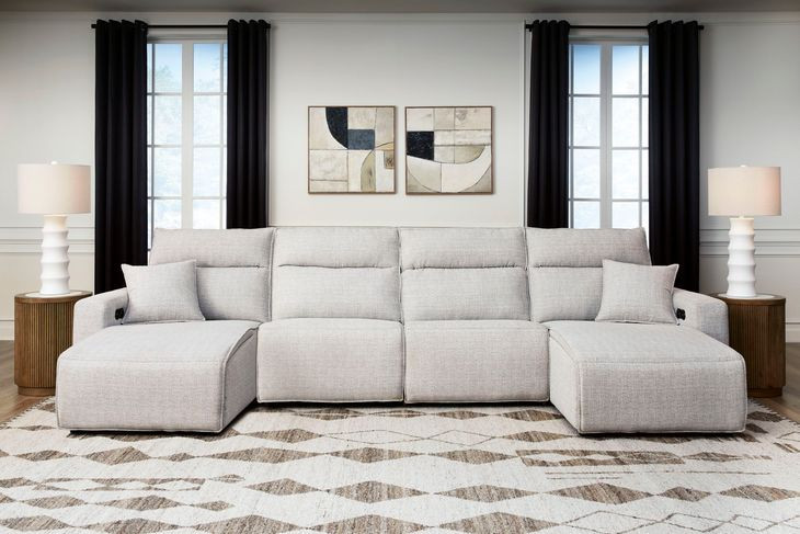 Modmax II Stone Performance Fabric 4 Piece Modular Power Reclining Sectional with USB Charging