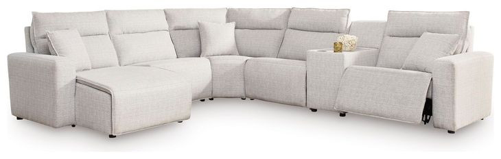 Modmax II Stone Performance Fabric 6 Piece Modular Power Reclining Sectional with Storage Console and USB Charging