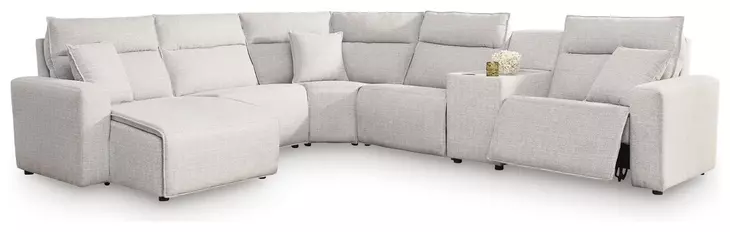 Modmax II Stone Performance Fabric 6 Piece Modular Power Reclining Sectional with Storage Console and USB Charging