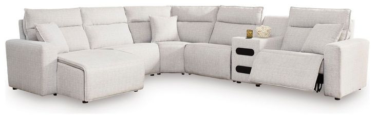 Modmax II Stone Performance Fabric 6 Piece Modular Power Reclining Sectional with USB Charging and Audio Console