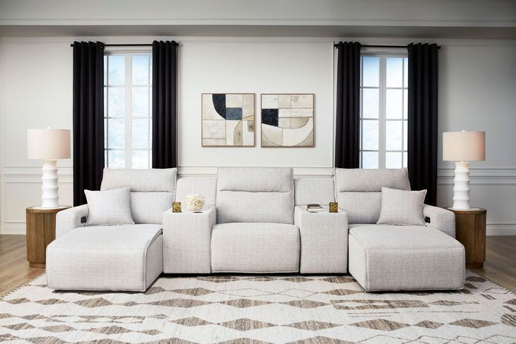 Modmax II Stone Performance Fabric 5 Piece Modular Power Reclining Sectional with USB Charging and Consoles