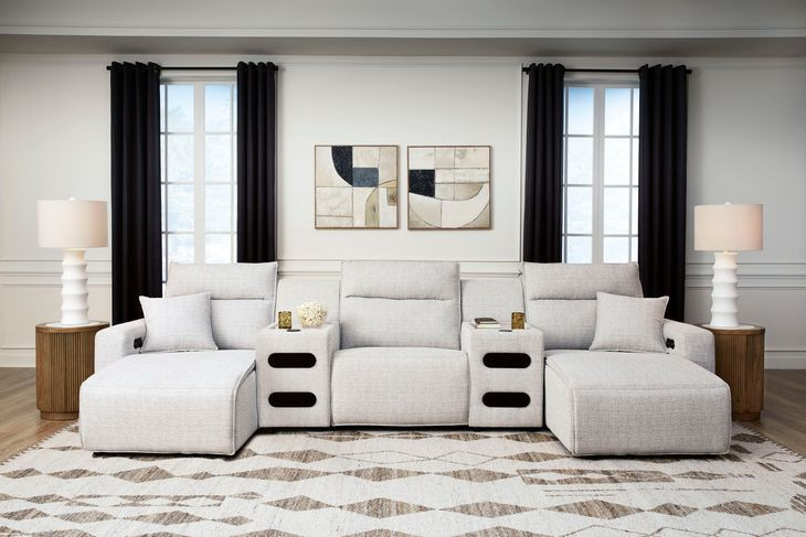 Modmax II Stone Performance Fabric 5 Piece Modular Power Reclining Sectional with USB Charging and Audio Consoles