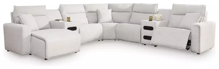 Modmax II Stone Performance Fabric 7 Piece Modular Power Reclining Sectional with Chaise and USB Charging