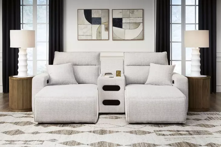 Modmax II Stone Performance Fabric 3 Piece Modular Power Reclining Sectional with LAF Power Chaise and USB Charging