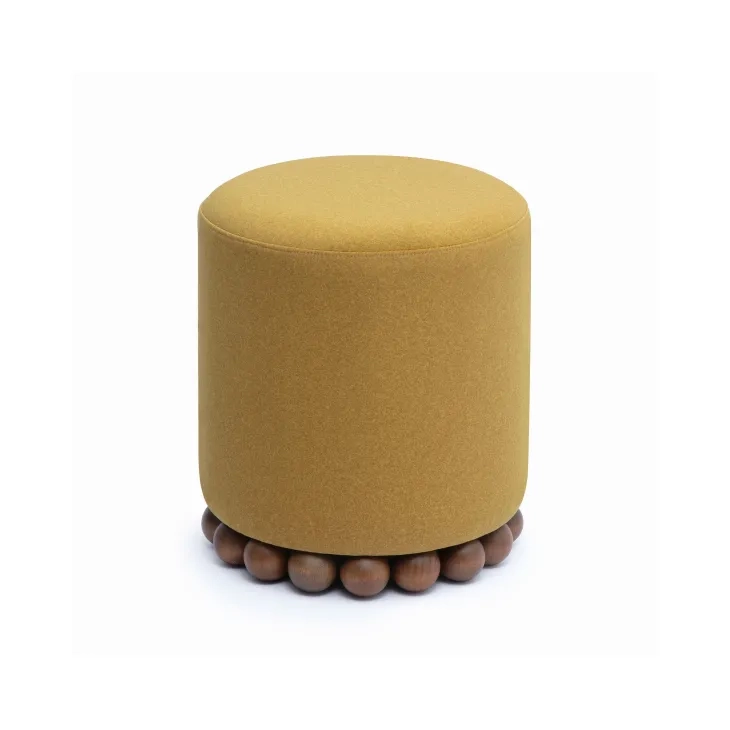 Dex Amber Performance Vegan Mohair Upholstered Round Ottoman