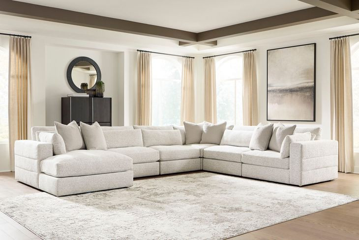 Stonecroft Manor Snowstone 6 Piece Modular Sectional with LAF Chaise and Pillows