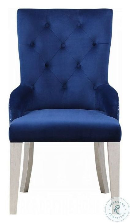 Varian Blue Fabric and Antique Platinum Side Chair with Nailhead Trim