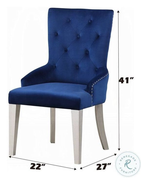 Varian Blue Fabric and Antique Platinum Side Chair with Nailhead Trim