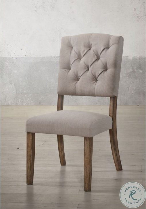 Bernard Linen and Weathered Oak Side Chair Set of 2