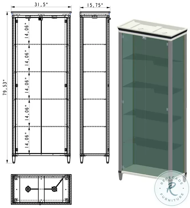 6652 Clear Glass And Polished Stainless Steel Curio Cabinet