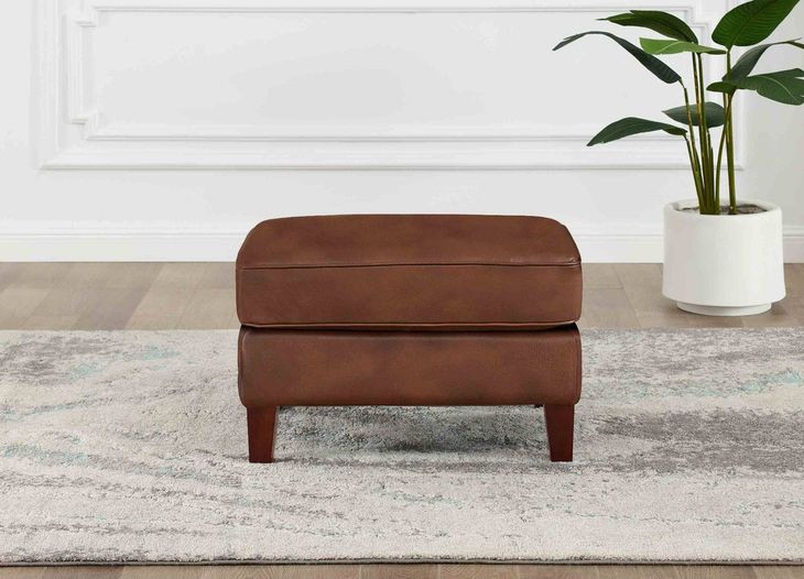 Lachlan Pecan Leather Upholstered Rectangular Ottoman