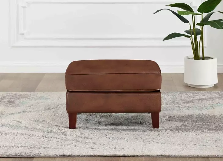 Lachlan Pecan Leather Upholstered Rectangular Ottoman