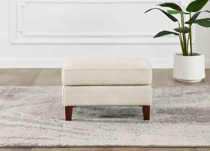 Lachlan Vanilla Leather Upholstered Rectangular Ottoman