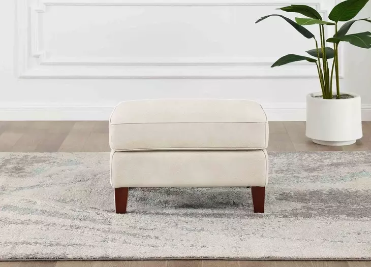 Lachlan Vanilla Leather Upholstered Rectangular Ottoman