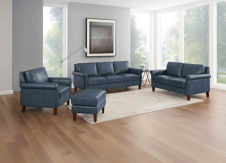 Lachlan Navy Leather Living Room Set